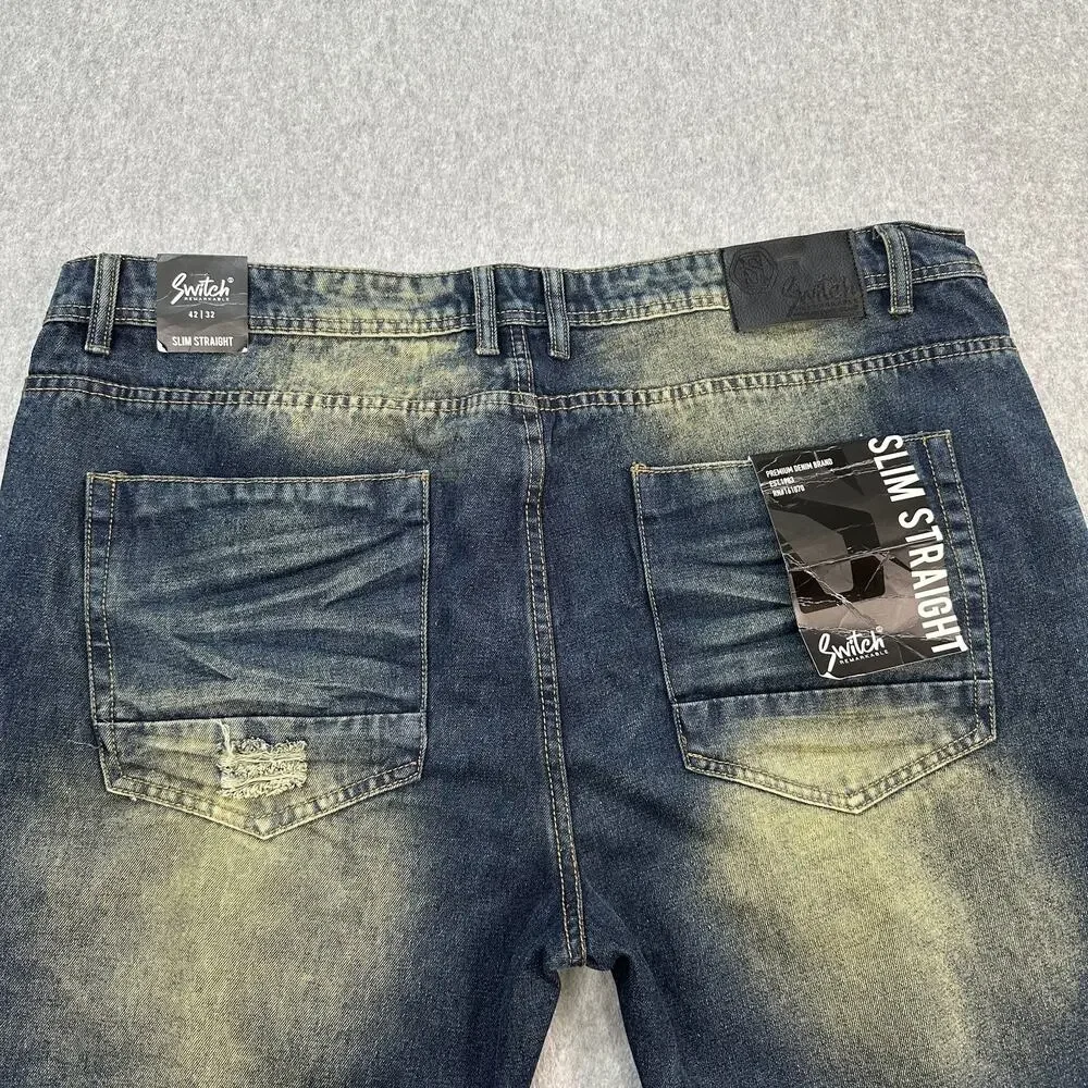 Switch Remarkable Slim Straight Jeans Mens 42/32 Denim Distressed Stonewashed